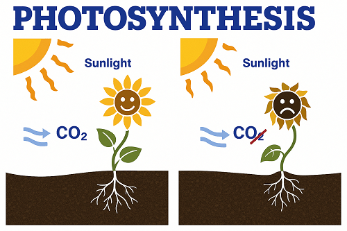 Diagram av fotosyntese med og uten CO2.